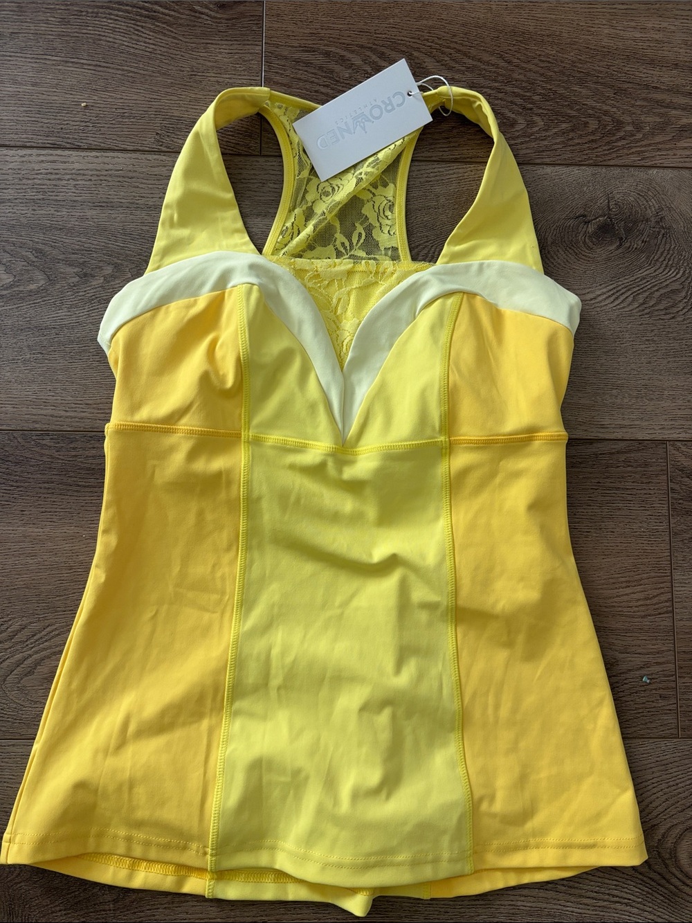 Cropped Yellow Lace-Back Tank Top by Cropped